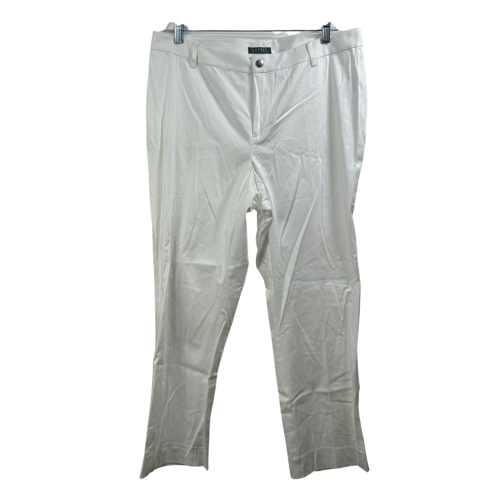 Lauren Ralph Lauren Womens White Straight Leg Cotton Blend Dress Pants 14W NWT